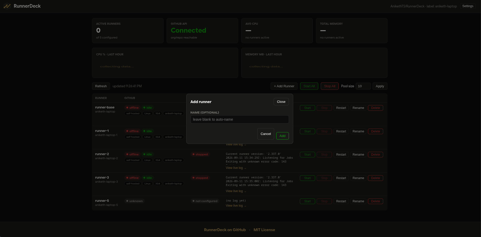The Add Runner dialog